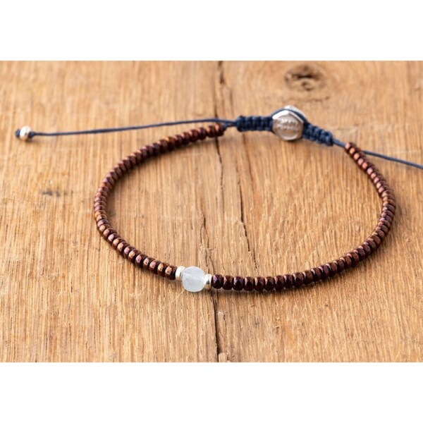 3mm Bronz Miyuki-Gümüş-Aquamarin Taşı Bileklik