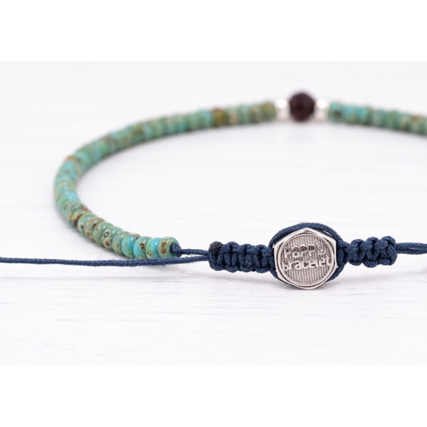 3mm Kırçıllı Turkuaz Miyuki-Gümüş-Garnet Taşı Bileklik