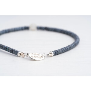 4mm Ay Taşı - Petrol Mavi Miyuki Boncuk - Gümüş Bileklik PB24199