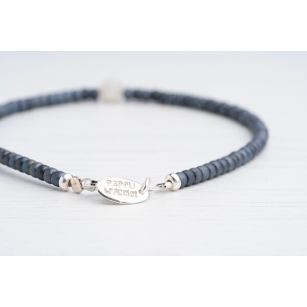 4mm Ay Taşı - Petrol Mavi Miyuki Boncuk - Gümüş Bileklik PB24199