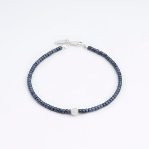 4mm Ay Taşı - Petrol Mavi Miyuki Boncuk - Gümüş Bileklik PB24199