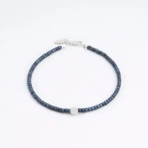 4mm Ay Taşı - Petrol Mavi Miyuki Boncuk - Gümüş Bileklik PB24199