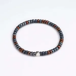 4mm Füme Miyuki Boncuklu 925 Ayar Gümüş Bileklik PB24431