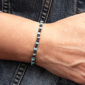 4mm Turkuaz ve Hematit Taşı - 925 Gümüş Bileklik