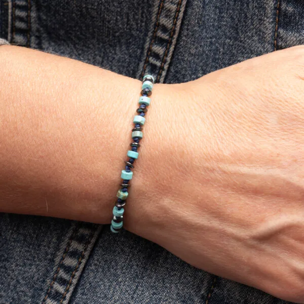 4mm Turkuaz ve Hematit Taşı - 925 Gümüş Bileklik