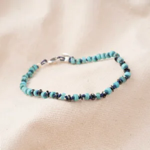 4mm Turkuaz ve Hematit Taşı - 925 Gümüş Bileklik
