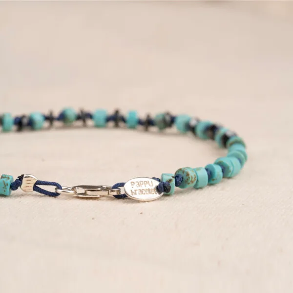 4mm Turkuaz ve Hematit Taşı - 925 Gümüş Bileklik