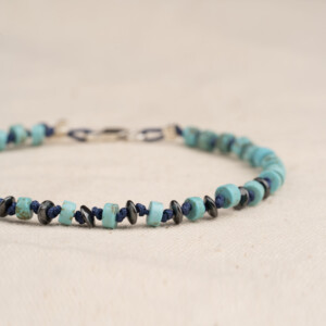 4mm Turkuaz ve Hematit Taşı - 925 Gümüş Bileklik