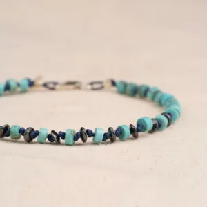 4mm Turkuaz ve Hematit Taşı - 925 Gümüş Bileklik