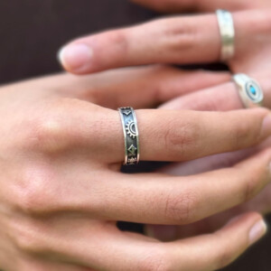 925 Gümüş Antik Sembol Erkek Yüzük PB8020