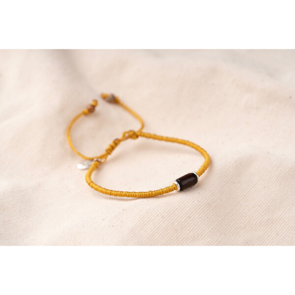925 Gümüş Hardal Sarı Paraşüt İpli Afrika Örgü Bileklik PB25492