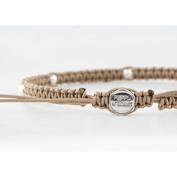 925 Gümüş Makrome Örgü Bej Renk Paraşüt İpli Bileklik