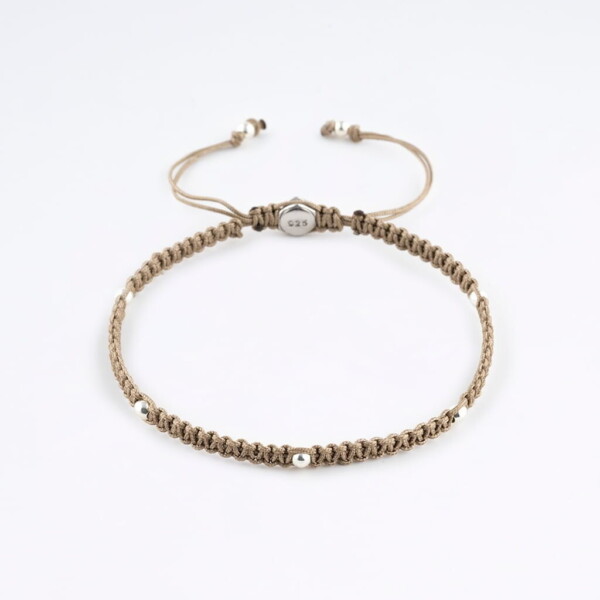 925 Gümüş Makrome Örgü Bej Renk Paraşüt İpli Bileklik