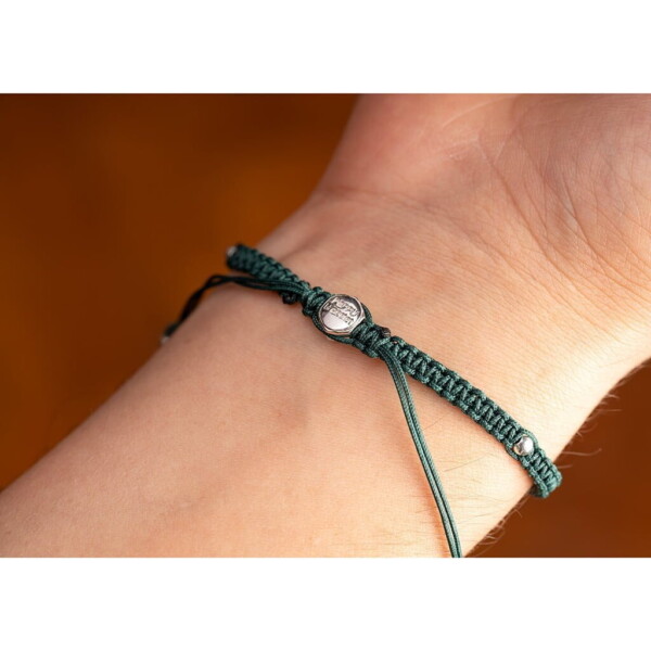 925 Gümüş Makrome Örgü Yeşil Renk Paraşüt İpli Bileklik