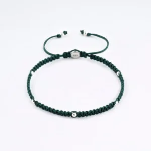 925 Gümüş Makrome Örgü Yeşil Renk Paraşüt İpli Bileklik