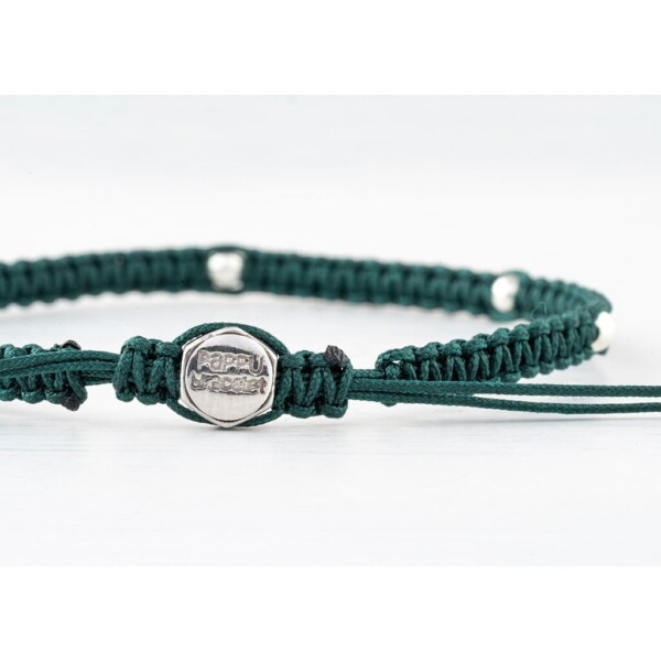 925 Gümüş Makrome Örgü Yeşil Renk Paraşüt İpli Bileklik