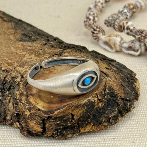 925 Gümüş ve Turkuaz Taşlı Göz Yüzük