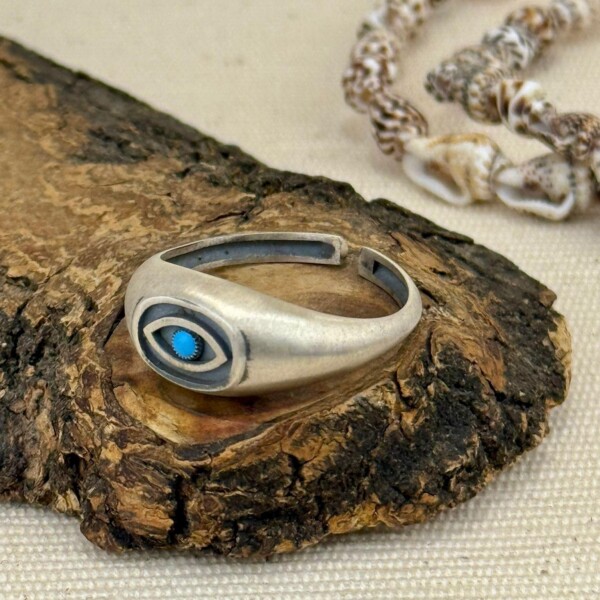 925 Gümüş ve Turkuaz Taşlı Göz Yüzük