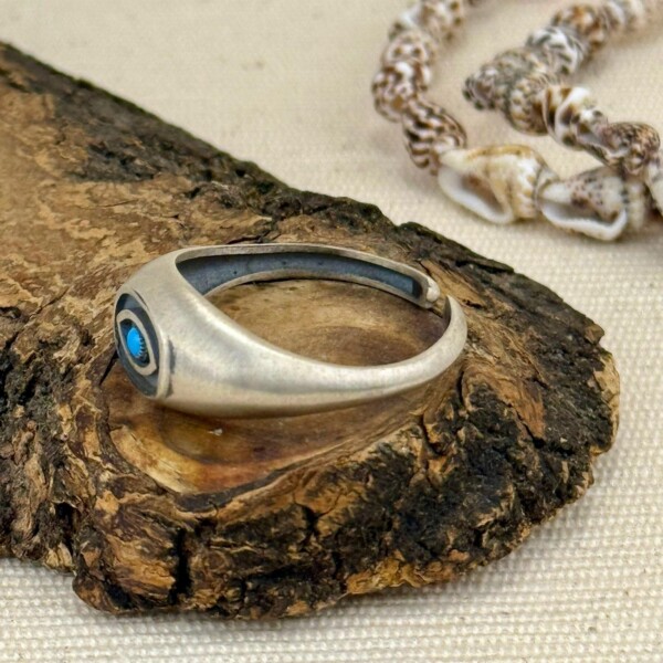 925 Gümüş ve Turkuaz Taşlı Göz Yüzük