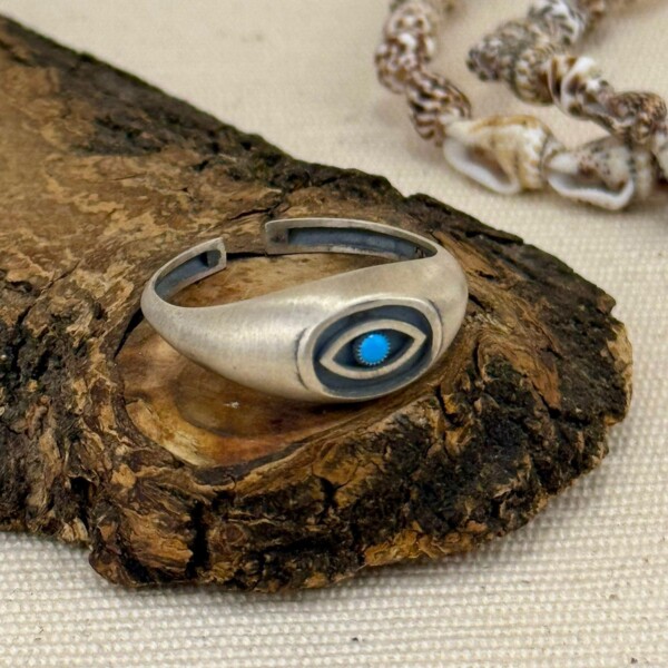 925 Gümüş ve Turkuaz Taşlı Göz Yüzük