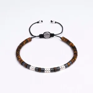 Kaplan Gözü – Hematit Taşı – 925 Ayar Gümüş Bileklik – Rondela