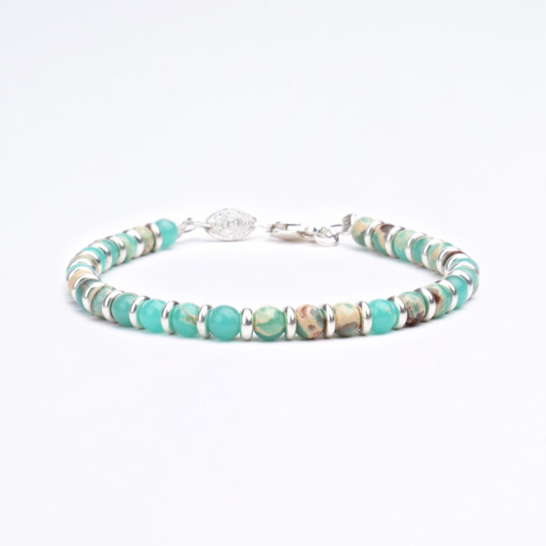 Agalmatolite Taşı - 925 Ayar Gümüş Bileklik - Beyazdalga