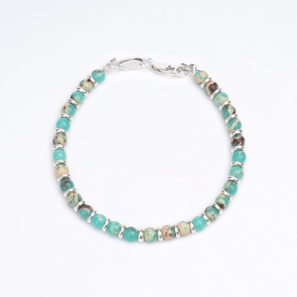 Agalmatolite Taşı - 925 Ayar Gümüş Bileklik - Beyazdalga