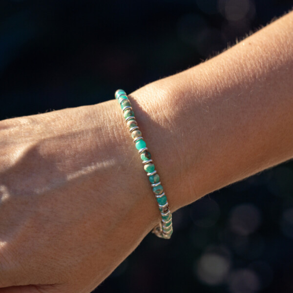 Agalmatolite Taşı - 925 Ayar Gümüş Bileklik - Beyazdalga