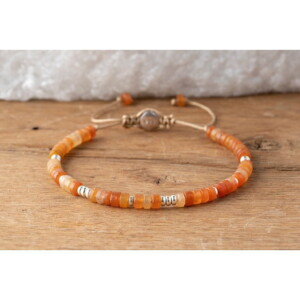 Akik Taşı - 925 Ayar Gümüş Bej Renk Paraşüt İp Bileklik PB23751