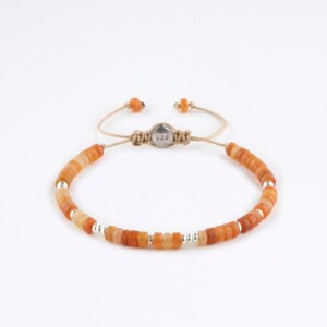 Akik Taşı - 925 Ayar Gümüş Bej Renk Paraşüt İp Bileklik PB23751