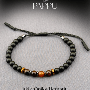 Akik,Oniks ve Hematit Doğal Taş Bileklik - Görsel 1