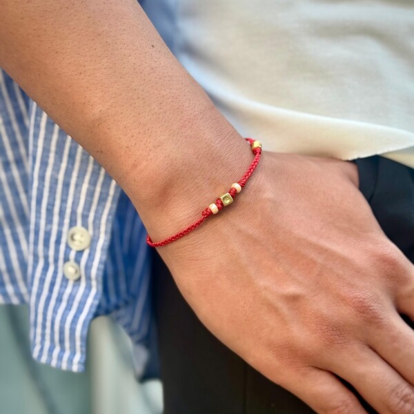 Altın Kaplama Gümüş - Kırmızı Örgü Bileklik