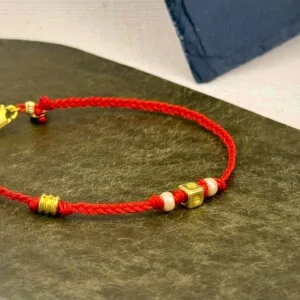 Altın Kaplama Gümüş - Kırmızı Örgü Bileklik