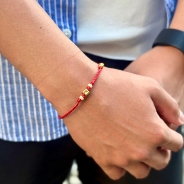 Altın Kaplama Gümüş - Kırmızı Örgü Bileklik