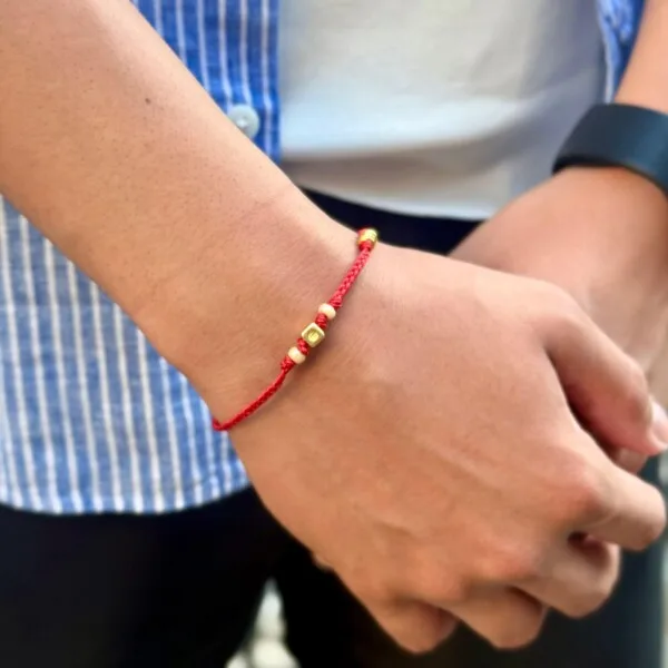 Altın Kaplama Gümüş - Kırmızı Örgü Bileklik