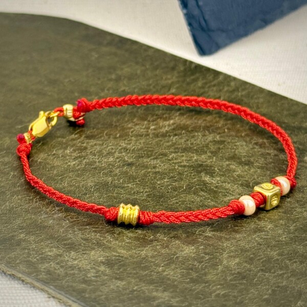 Altın Kaplama Gümüş - Kırmızı Örgü Bileklik