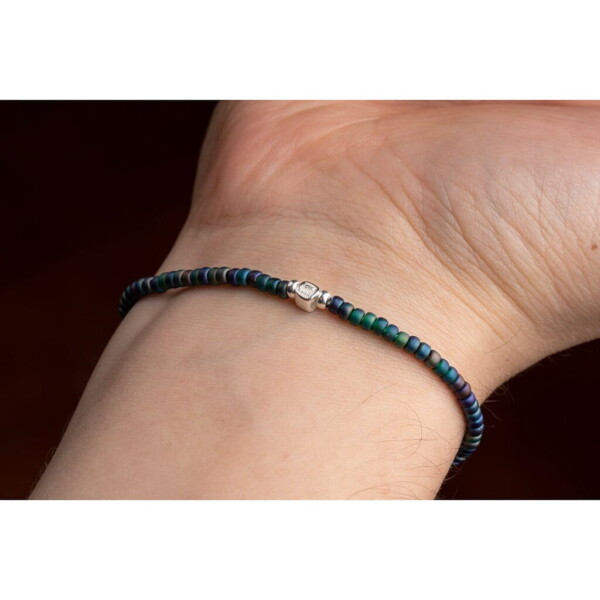 Ametist Taşı-Petrol Yeşili Renk Miyuki-Gümüş Bileklik