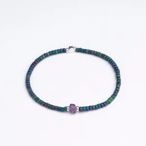 Ametist Taşı-Petrol Yeşili Renk Miyuki-Gümüş Bileklik