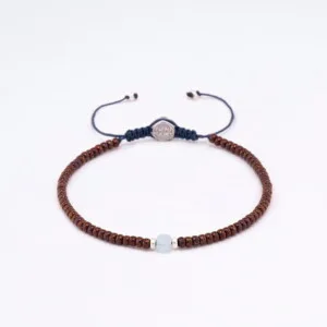 Aquamarin Taşı-Bronz Miyuki Boncuk-Gümüş Bileklik