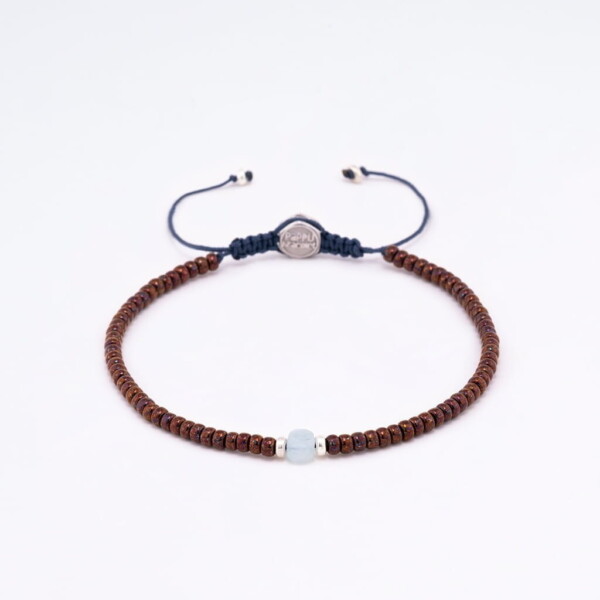 Aquamarin Taşı-Bronz Miyuki Boncuk-Gümüş Bileklik