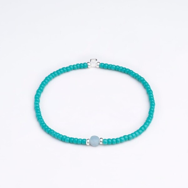 Aquamarin Taşı-Turkuaz Renk Miyuki-Gümüş Bileklik