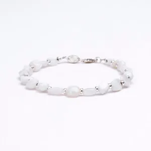 Ay Taşı - 925 Ayar Gümüş Boncuklu Bileklik - Asimetrik
