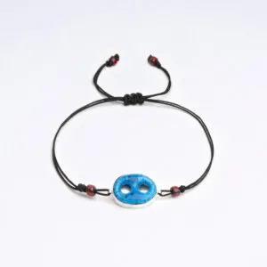 Çek Boncuk + Süryani Nazarlığı + Gümüş Siyah Unisex Bileklik