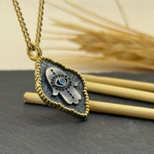 Fatma Ana Eli Kolye 14k Altın Kaplama ve 925 Okside Gümüş PB16139