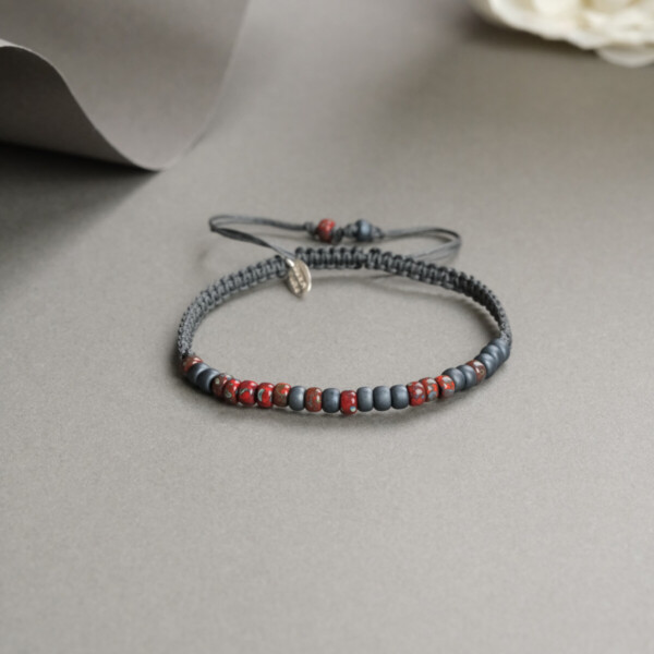 Gri Makrome Örgülü Miyuki Boncuklu Mors Kod Bileklik PB32814