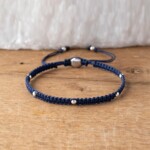 Gümüş + Paraşüt İpli İndigo Mavi Makrome Örgü Bileklik