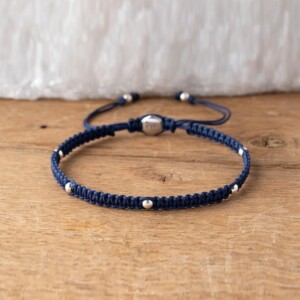 Gümüş + Paraşüt İpli İndigo Mavi Makrome Örgü Bileklik