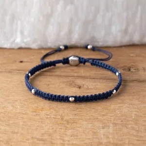 Gümüş + Paraşüt İpli İndigo Mavi Makrome Örgü Bileklik