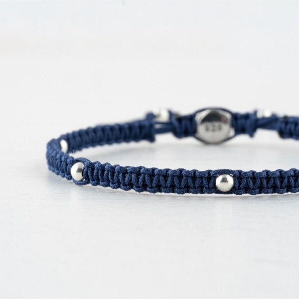 Gümüş + Paraşüt İpli İndigo Mavi Makrome Örgü Bileklik