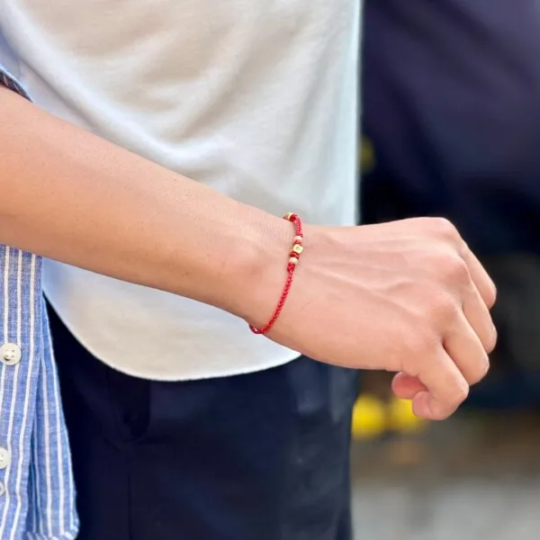 Altın Kaplama Gümüş - Kırmızı Örgü Bileklik